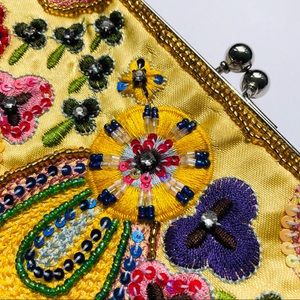 Nine West yellow embroidered with beads clutch
